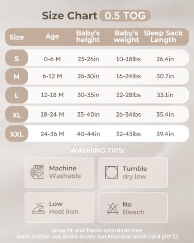 Yoofoss Baby Sleep Sack 12-18 Month 0.5TOG 100% Organic Cotton 2-Way Zipper