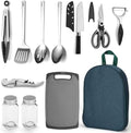 Evanda Camping Kitchen Cooking Utensil Set 10 Piece, Stainless Steel Outdoor Cooking and Grilling Utensil Organizer Travel Set Perfect for Travel, Camping, RVs, BBQs, Picnics, Parties and More