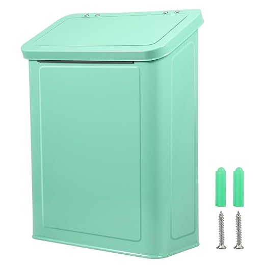 Picowe Magnetic Laundry Storage, Large Metal Lint Holder Bin with Lid for Laundry Room, Space-Saving Trash Container Hanging on Dryer, Washer or Wall Mount Trash Bin (Green)