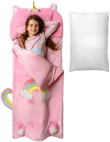 Kids Sleeping Bag for Boys & Girls - Glow in The Dark for Ages 3+, Large With Pillow Pocket, Extra Soft Toddler Blanket (66" x 33")