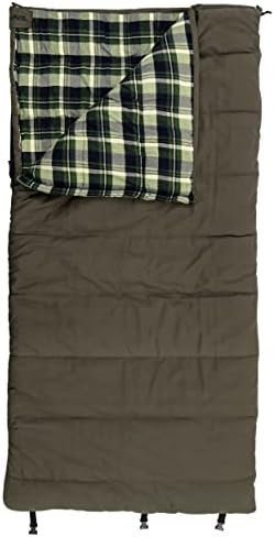 ALPS OutdoorZ Redwood -10°F Flannel-Lined Sleeping Bag with Cotton Canvas Shell, Heavy-Duty Zippers, Oversized Rectangle Design, Cold Weather Camping & Hunting Gear