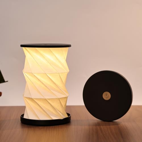 LONRISWAY Portable Travel Paper Lamp with Touch Dimmer, Rechargeable Foldable LED Table Lamp, Warm Light Battery Powered Night Light for Bedroom, Living Room, Camping, Gift for Women Men