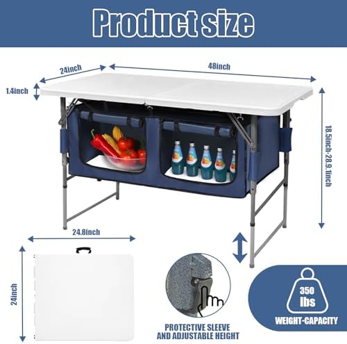 Camp Field 4ft Foldable Camping Table with Storage, Adjustable Height