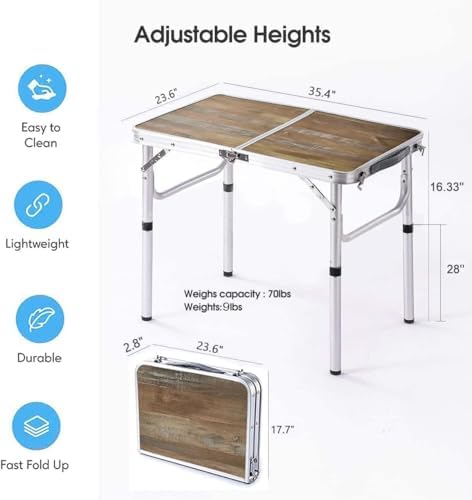 YUFIFAIRY Aluminum Camp Table, 36''L x24''W Folding Table Portable