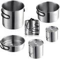 Stainless Steel Camping Cookware Mess Kit - Portable Backpacking Cooking Set with Pot/Plates/Cups & Storage Bag, Outdoor Cookware for Hiking, Picnic, Camping & Backpacking Adventures（8PCS）