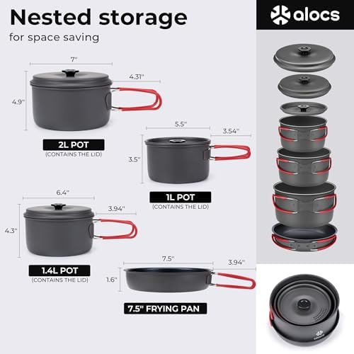 ALOCS Camping Cookware Set Camping Gear Compact Camping Pots and Pans Set