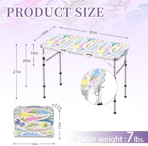 Yriuat Folding Camping Table 3ft Portable Picnic Table, Blooming Floral