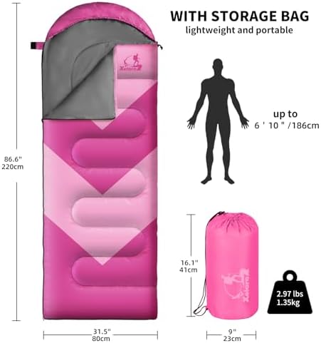 Sleeping Bag for Adults, Lightweight Waterproof 3 Season Camping