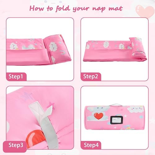 MORAIS Toddler Nap Mat with Pillow and Blanket, 52" x 20" Lightweight and Soft Nap Mat for Preschool, Daycare, Travel Sleeping Bags
