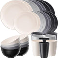 Quatish 32 Pcs Plates and Bowls Sets, Plastic Dinnerware Sets for 8, Grey