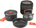 Portable Camping Cookware Set- Lightweight Aluminum Pot, Pan & Kettle with Foldable Handles for Backpacking, Hiking & Outdoor Cooking - Non-Stick, Space-Saving for 2-3 People
