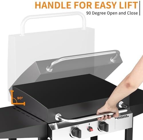 2 Burner BBQ Gas Griddle with Hood, 17.3 Inch Stainless Steel Portable Detachable Propane Griddle, 30,000 BTU Flat Top Barbecue Grill with Lid for Camping