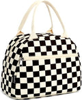 FlowFly Lunch Bag for Women Insulated Lunch Box Corduroy Lunch Tote Cooler for Travel Work Picnic,Corduroy Plaid Black