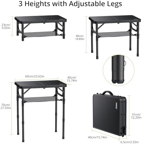Anbte Folding Camping Table, 24"X 16" Adjustable Height Small Folding Table