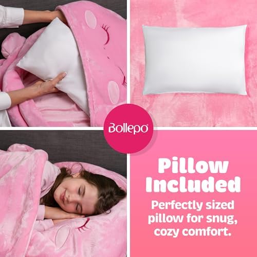 Kids Sleeping Bag for Boys & Girls - Glow in The Dark for Ages 3+, Large With Pillow Pocket, Extra Soft Toddler Blanket (66" x 33")