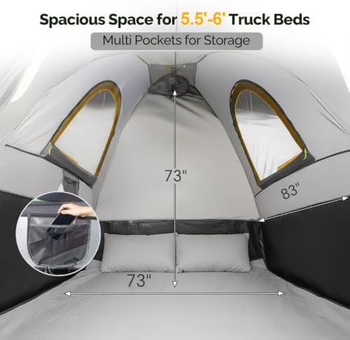 TUFFIOM 5.5-6ft Pickup Truck Tent for Camping, Truck Bed Tent with Reinforcement Fiberglass Poles, PU2000mm Waterproof and Rainfly for 2 People, Easy Set Up, Good Ventilation, Green