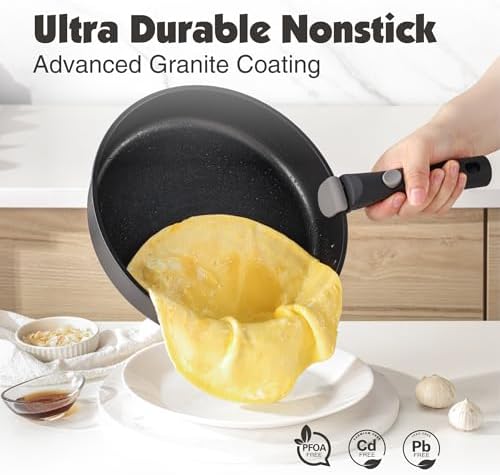 SENSARTE 24 Piece Nonstick Detachable Handle Pots and Pans Set Black