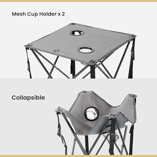 ARROWHEAD OUTDOOR 26” (66cm) Portable Camping Folding Table, 2 Cup Holders, Square, Carrying Case, Steel Frame, High-Grade 600D Canvas