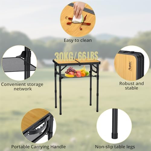 Anbte 2ft Camping Table Foldable, 24" x 16" Small Folding Table Portable