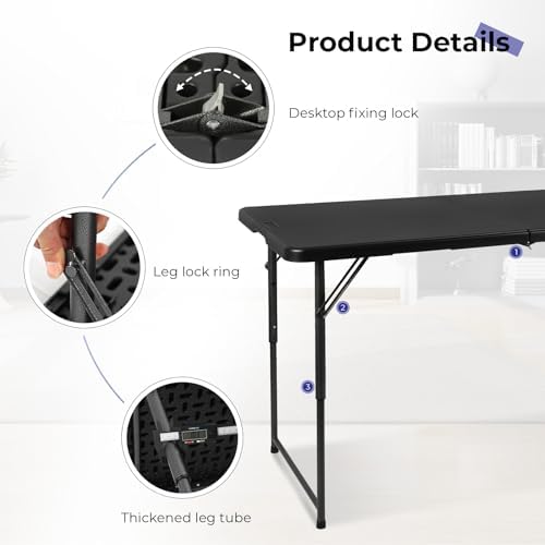 Folding Table 4 Foot,Portable Heavy Duty Plastic Utility Table,Black
