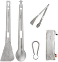 TiTo Titanium 4 in 1 Camping Cookware - Titanium BBQ Tongs, Spork, Knife and Spatula, Portable Lightweight Multi Tableware for Kitchen, Hiking, Backpacking, Outdoor Cooking, Travel, Picnics (Titanium)