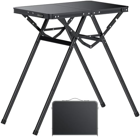 JiGiU Folding Table with Metal Mesh Desktop, Grill Table Camping Table with Carry Handle Adjustable Height (9.7", 28", 18.8"), 180lbs Weight Capacity Outdoor Table for Camp, Cooking, BBQ, RV, Picnic