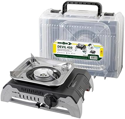 Brunner 0708014N Devil 450 Portable Camping Gas Stove Foldable, compatible with 450 G Threaded Cartridges (Cartridge not included), 2.4 KW Power, with Carrying Case