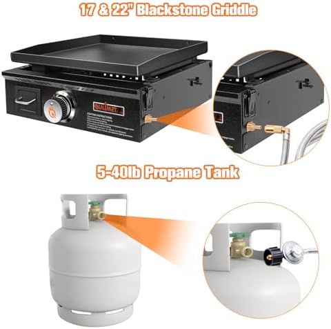 ABYDA 6 FT Propane Adapter Hose with Regulator, Elbow Adapter for Blackstone 17 inch and 22 inch Table Top Griddle, Replacement Parts Connect to Large Propane Tank