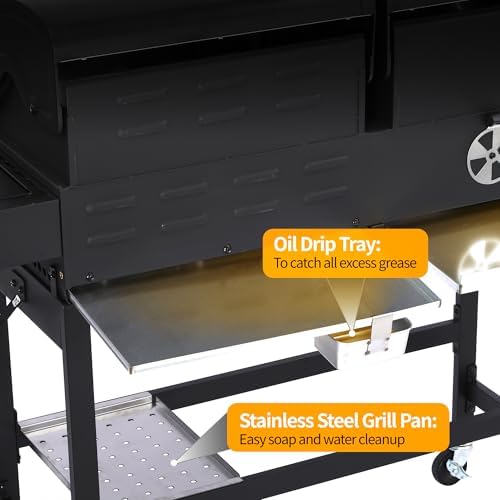 2-in-1 Propane Gas & Charcoal Grill with Griddle & Side Burner