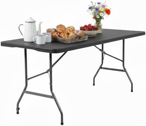 FDW | 6FT Folding Table | Black | Portable Plastic Table
