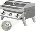 BESTFIRE Portable Propane Grill, 3-Burner Tabletop Gas Grill with 2-in-1 Connection for 1lb/20lb Tanks, 30,000 BTU Stainless Steel BBQ with Observation Window & Thermometer for Outdoor, Tailgating