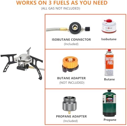ONLYFIRE Portable Camping Gas Stove, Backpacking Camp Stove with Piezo Ignition, 1LB Propane Adapter, Mini Camp Stove with Carry Bag for Outdoor Cooking, Picnic, Camping and Hiking, GS333