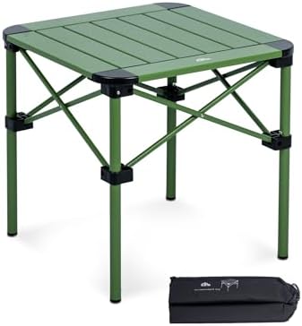 iClimb Lightweight Stable Alu. Folding Square Table Roll Up Top (Green, S)