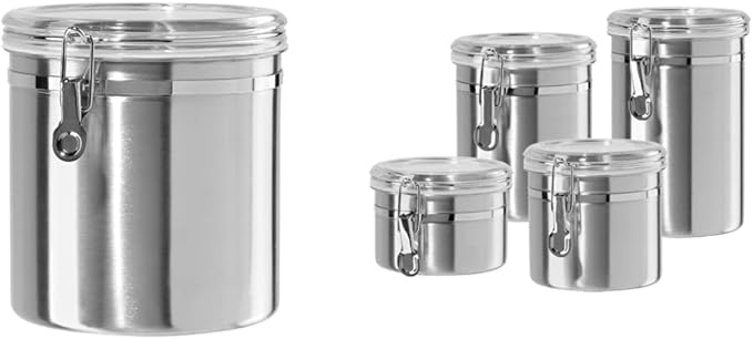 Oggi Stainless Steel Kitchen Canister 152oz + Oggi Stainless Steel 4 pc Food Storage Container Set - Ideal for Kitchen Storage