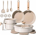 CAROTE Ceramic Pots and Pans Set, Cookware Set Detachable Handle, 19 Pcs Induction Kitchen Cookware Sets Non Stick with Removable Handle, RV Cookware Set, Oven Safe, Elegant White, Mothers Day Gifts