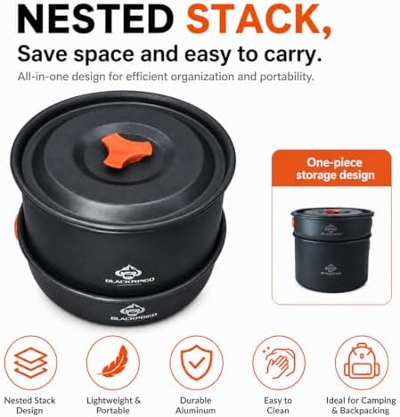 Camping Cookware Set, 15-Piece Camping Pots and Pans Set with Kettle, Frying Pan, Bowls & Plates, Lightweight Backpacking Mess Kit for Camping, Hiking, Picnic, RV Travel