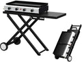 Bonnlo Foldable Flat Top Grill with 4 Burner, Powerful 40,000 BTU Propane Gas Grills with Ignition, Enamel Griddle, Side Shelf & Portable Cart with Wheels for Outdoor Camping Hibachi Grill Use