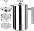 Secura French Press Coffee Maker, 304 Grade Stainless Steel Insulated Coffee Press with 2 Extra Screens, 12oz (0.35 Litre), Silver