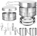 15 Pcs Camping Cookware Set, Stainless Steel Outdoor Camping Cooking Kit with Pot and Pan Cups Plates Forks Knives Spoons Kit for 1-2 Person Camping, Backpacking, Outdoor Cooking and Picnic