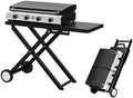 Bonnlo Foldable Flat Top Grill with 4 Burner & Lid, Powerful 40,000 BTU Propane Gas Grills with Ignition, Enamel Griddle, Side Shelf & Portable Cart with Wheels for Outdoor Camping Hibachi Grill Use