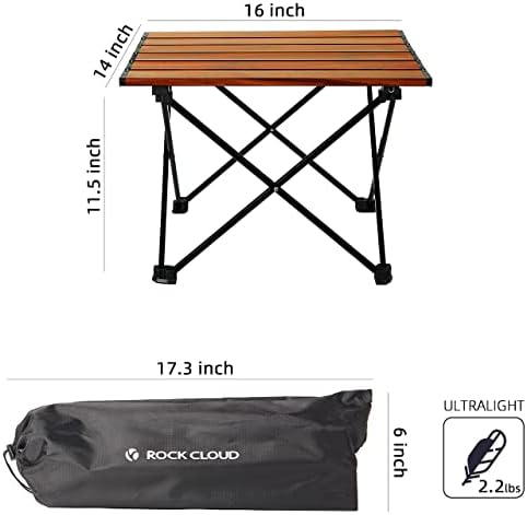 ROCK CLOUD Portable Camping Table Ultralight Aluminum Folding Beach Table Camp for Camping Hiking Backpacking Outdoor Picnic, Wood Grain