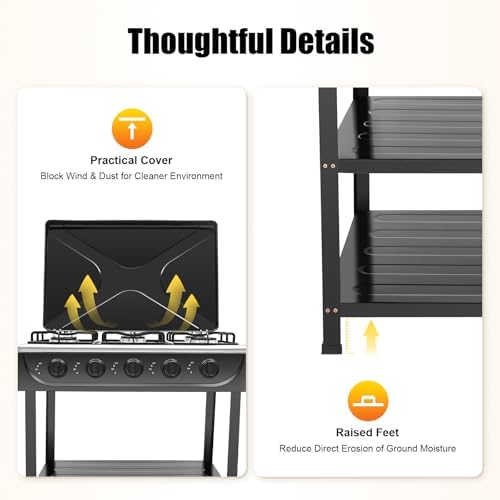 5 Burner Propane Portable Gas Stove, Gas Burners for Cooking Outdoor with Support Leg Stand Adapter Auto Ignition Cooktop Stove Top for RV, Apartment, Outdoor Cooking (Black)