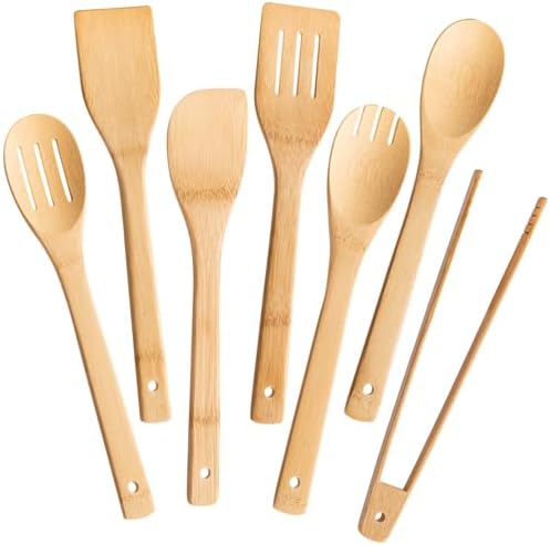 Eisinly 7-Piece Wooden Cooking Spoons, Polished Bamboo Utensil Set
