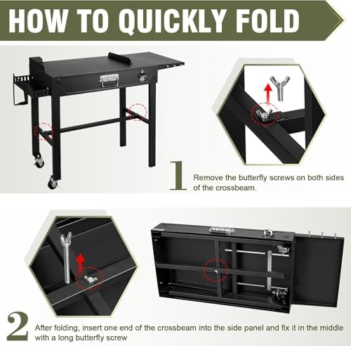 Outdoor Grill Table Cart with Wheels & 3-Burner Propane Gas Griddle Combo, 30,000 BTU Portable Flat Top Grill Station with Storage Shelf, Drip Tray & Accessories for Camping, Backyard BBQ, Tailgating