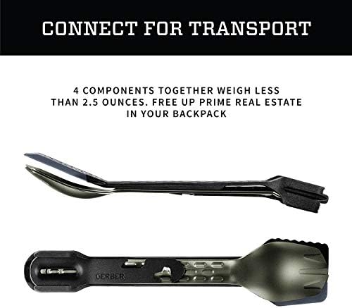 Gerber Gear ComplEAT Camping Utensils Set for Outdoor Cooking, Camping Cutlery with Fork, Spoon, Tongs, Spatula and Multi-Functional Tool, Flat Sage