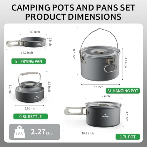 Naturehike Camping Cookware Set Mess Kit for Backpacking Gear, Camp Cooking Set, Camping Pots and Pans Set for Outdoor Backpacking Camping Hiking Picnic