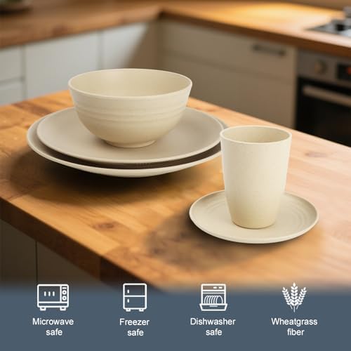 40 PCS Plastic Plates and Bowls Sets, Dishware Set for 8 - Beige