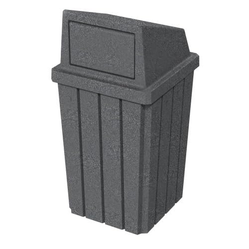 32 Gallon Square Slatted 100% Recycled Plastic Heavy-Duty Commercial Outdoor or Indoor Trash Can with Push Top Lid | Great for Schools and Businesses - Dark Granite