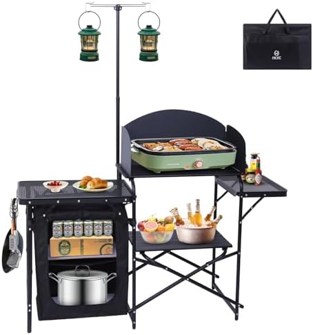 Nice C Camping Kitchen Table Station, Portable Folding Grill Table (Black)