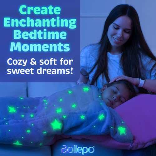 Kids Sleeping Bag for Boys & Girls - Glow in The Dark for Ages 3+, Large With Pillow Pocket, Extra Soft Toddler Blanket (66" x 33")